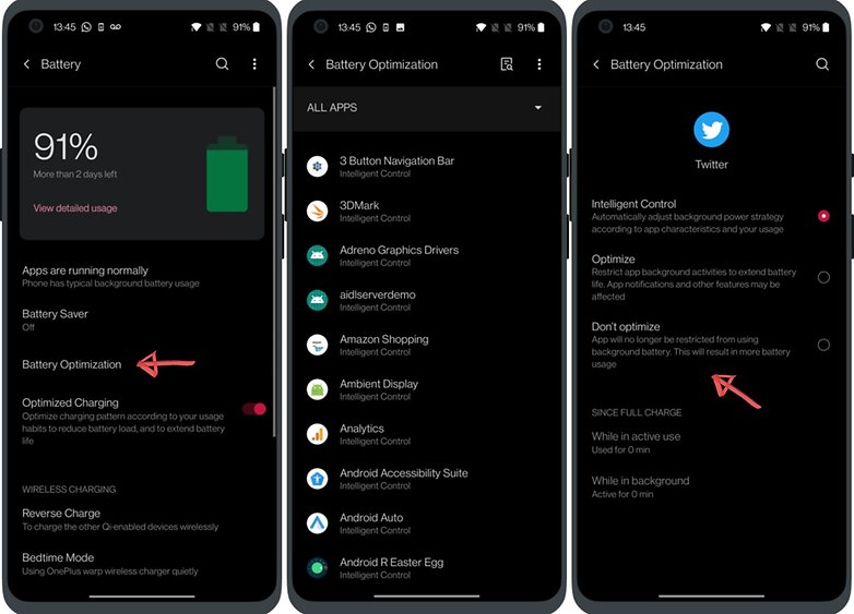 oneplus 9 oxygenos 11 battery optimization exception