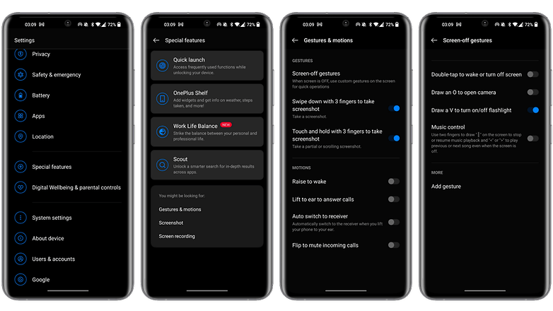 oneplus first things set up screen off gestures