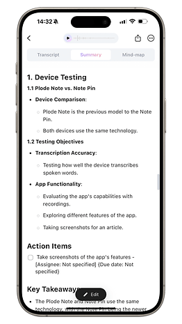 Capture d'écran de l'application PLAUD du PLAUD NotePin.