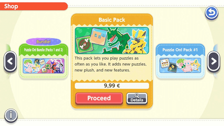 Shop interface displaying puzzle packs and pricing information. Shop interface displaying puzzle packs and pricing information.