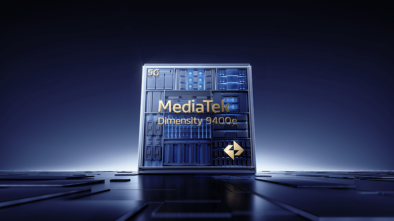 MediaTek Dimensity 9400e Chip mit 5G-Technologie auf dunklem Hintergrund. MediaTek Dimensity 9400e Chip mit 5G-Technologie auf dunklem Hintergrund.
