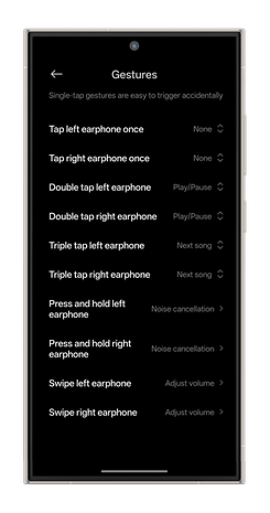 Paramètres de geste pour les Redmi Buds 6 Pro avec fonctions de tapotement et de maintien pour contrôler la lecture et l'annulation du bruit.