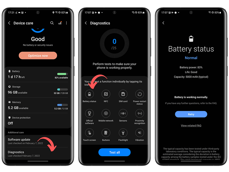 Enter the battery settings right away via OneUI 5 or 6.