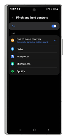 Screenshot from the Galaxy Wear app showing how to customize the haptic controls on the Galaxy Buds