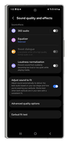 Screenshot of the Galaxy Wear app showing the Galaxy Buds 3 Pro audio settings.