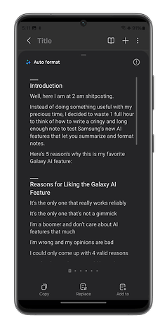 Captures d'écran de l'application Samsung Notes du Galaxy S24 Ultra