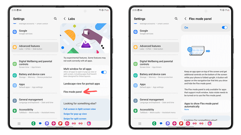Samsung Galaxy Z Fold 5 Flex mode panel