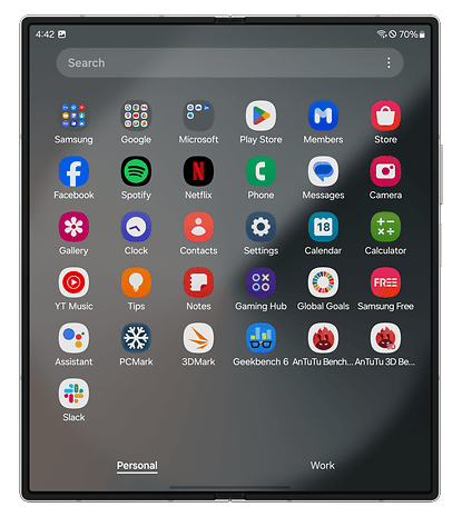 Screenshot of the Samsung Galaxy Z Fold 6's home screen.