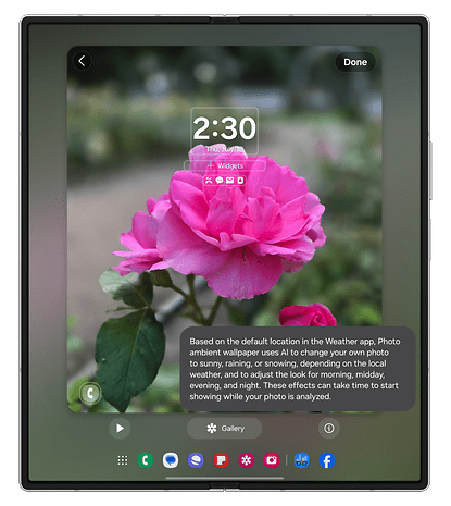 Samsung Galaxy Z Fold 6's dynamic wallpaper changes depending on the weather.