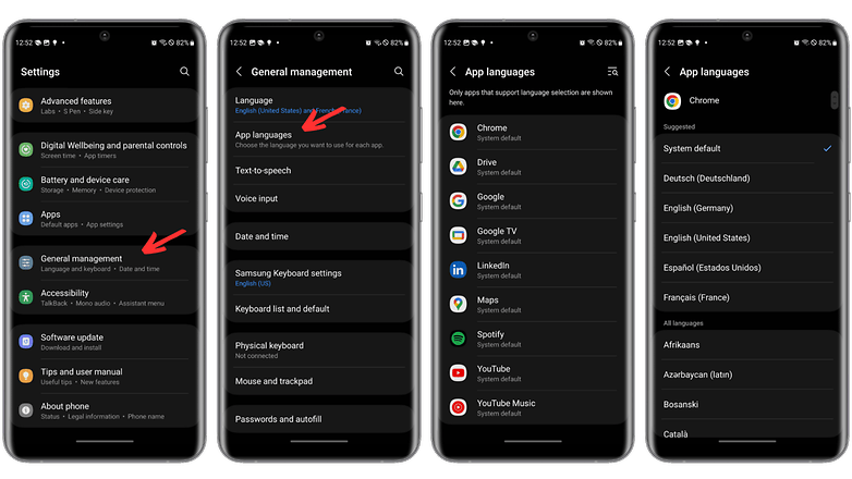 Screenshot One UI application language settings