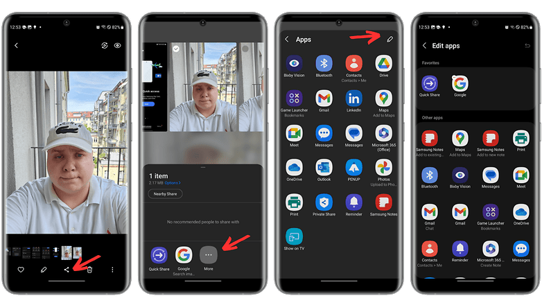 One UI screenshot Share menu settings