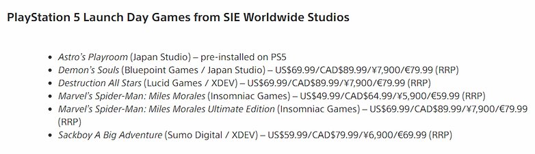 sony ps5 games prices