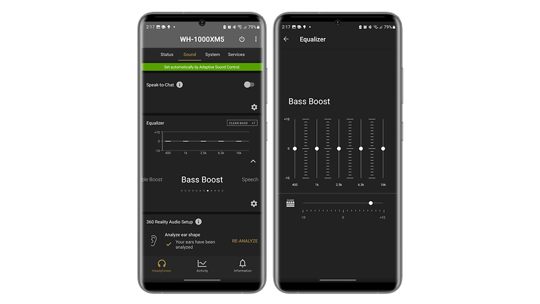 Sony WH-1000XM5 screenshots showing how to use the equalizer feature