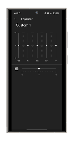 Equalizer settings in the Sony Sound Connect app, showing sliders for frequency adjustments.