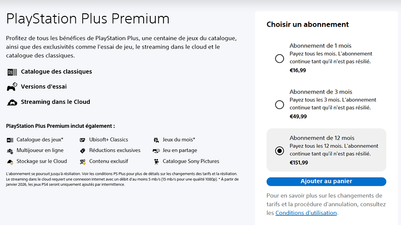 Avantages de PlayStation Plus Premium, options d'abonnement et prix affichés sur un site Web. Avantages de PlayStation Plus Premium, options d'abonnement et prix affichés sur un site Web.