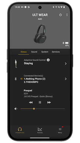 Sony Headphones Connect app screenshot.