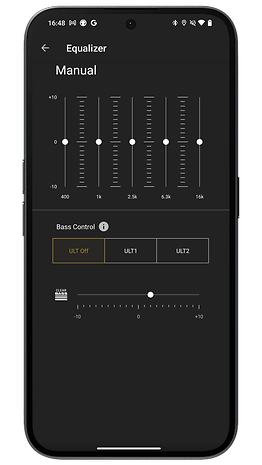 Sony Headphones Connect app screenshot showing the Equalizer for the Sony ULT WEAR.