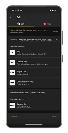 Capture d'écran de l'application Sony Headphones connect