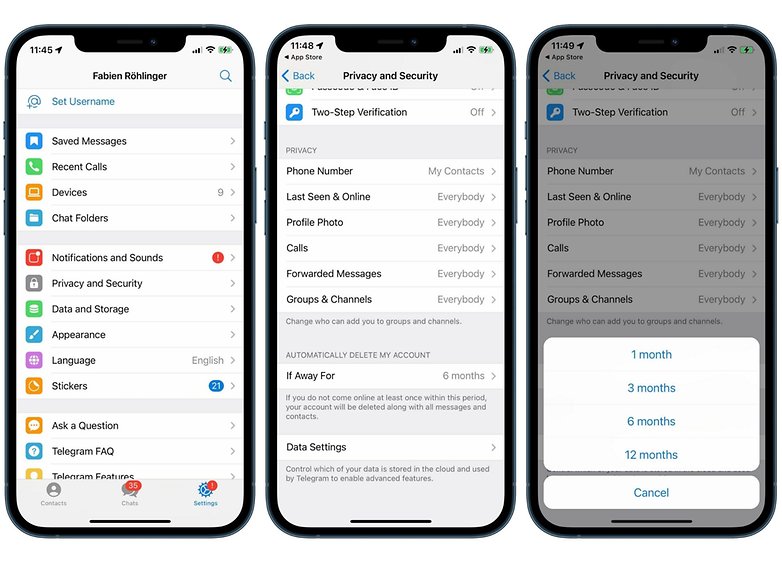 telegram jak automaticky smazat účet ios