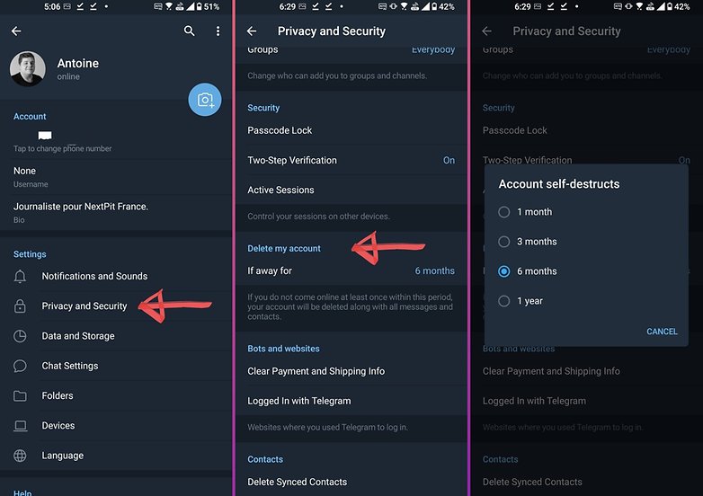 telegram how to delete account