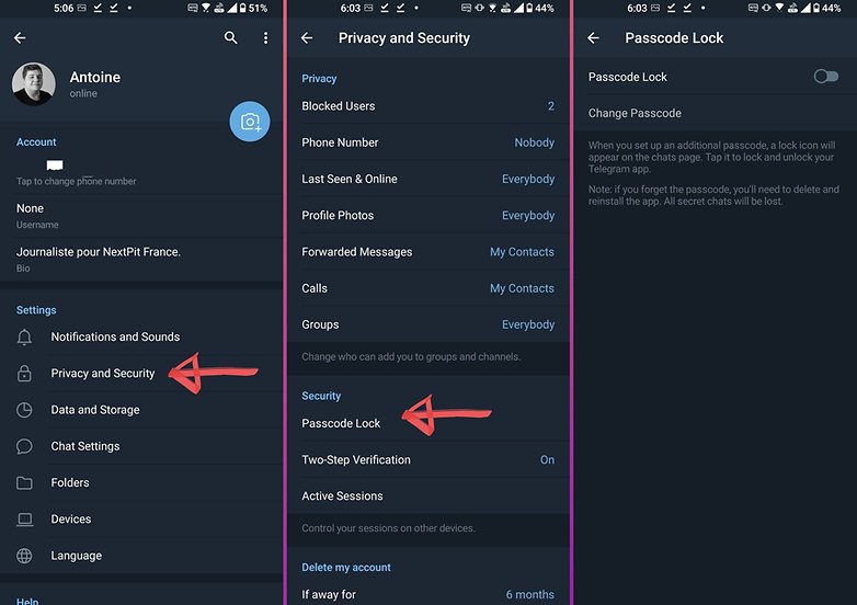 telegram how to passcode lock