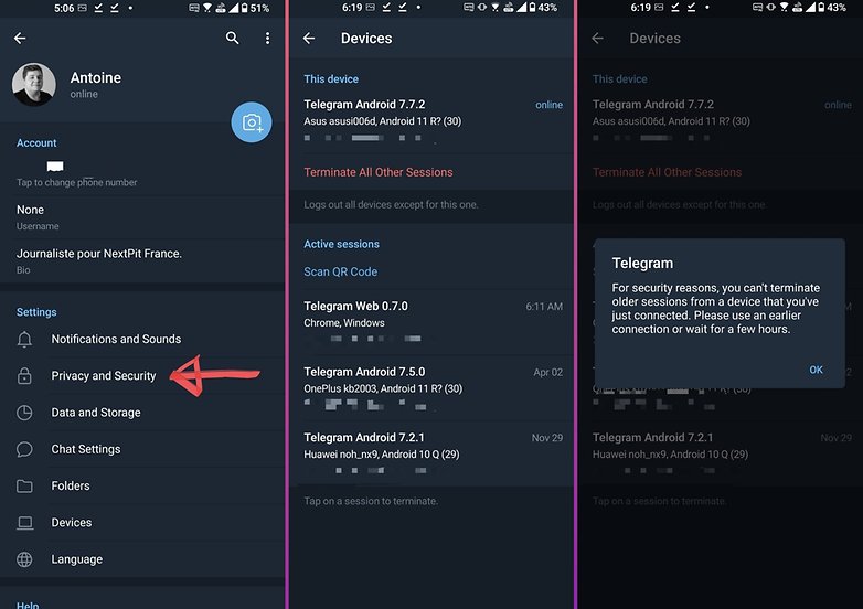 telegram how to terminate sessions