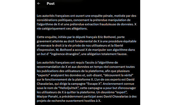French authorities open a criminal investigation into X for alleged data manipulation and claims of foreign interference.
