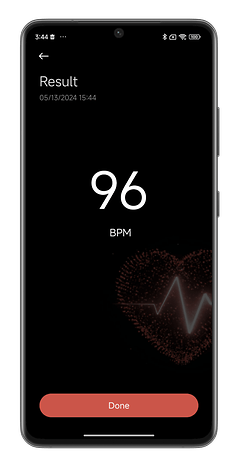 HyperOS screenshot showing how to measure your BPM with your Xiaomi smartphone.