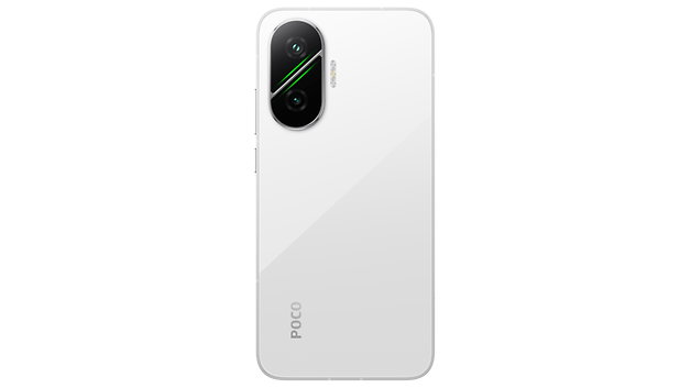 Xiaomi Poco F7 Smartphone, weiße Rückseite mit dualem Kameramodul.