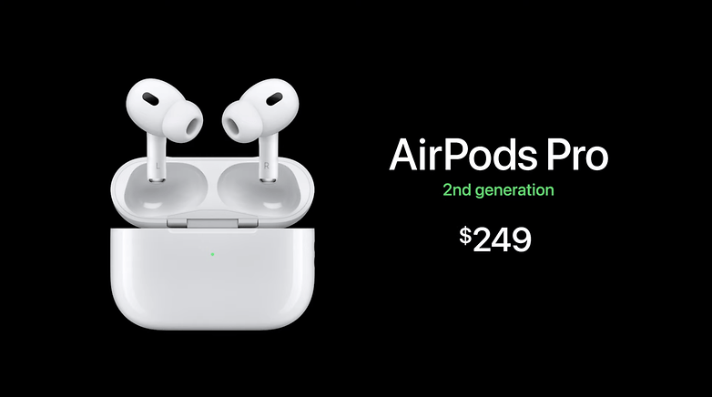The new AirPods in the case, next to it the price of $249