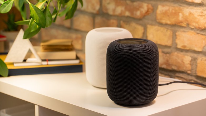 Two Apple HomePods on the table