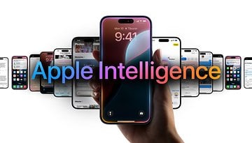 Several iPhones showcasing the new AI features, with the phrase 'Apple Intelligence' displayed in front.