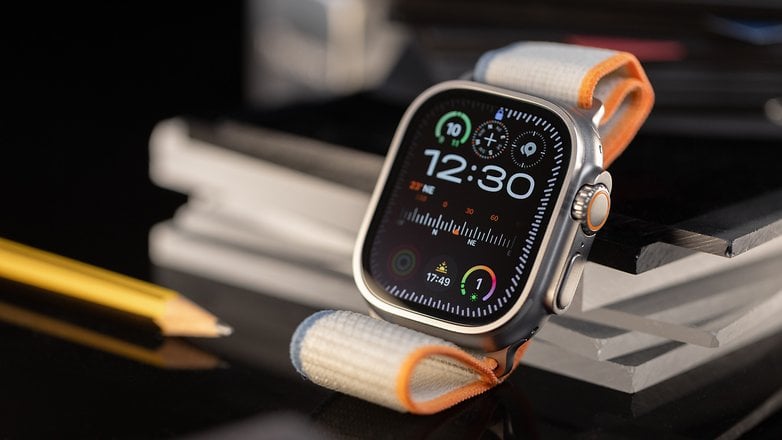 Apple Watch Ultra 2 side view with standard watch face