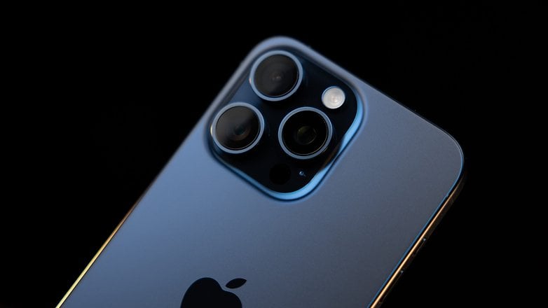 The iPhone 15 Pro Max's camera module as seen up close.