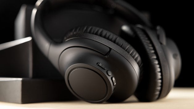 The Audio-Technica ATH-S300BT headphones with a closer look of its physical buttons.