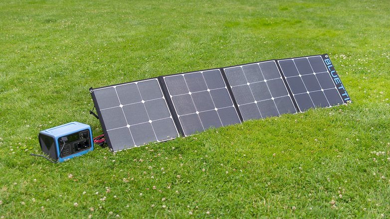 Bluetti EB55 power station with solar panel