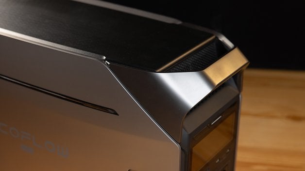 Close-up of the EcoFlow Delta Pro 3 power station, showcasing its sleek design and control panel.