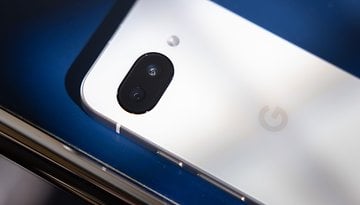 Close-up of the rear camera of a Google Pixel 9a smartphone.