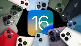 iOS 16 logo surrounded by iPhone devices
