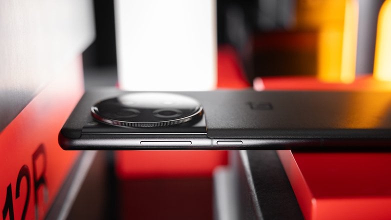 OnePlus 12R volume button and camera module in a close detail