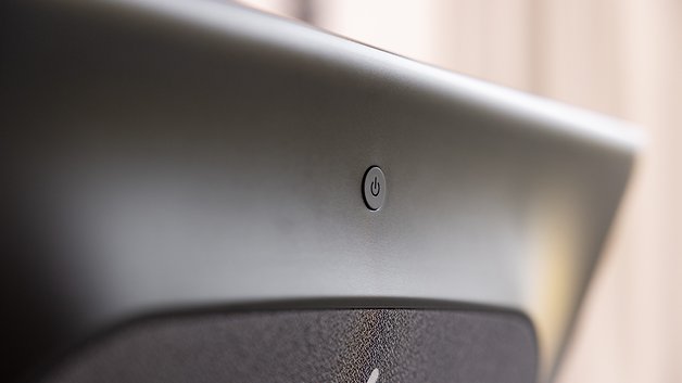 The power button of the Peloton Tread Tablet in detail