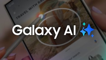 Galaxy AI Logo, im Hintergrund ist ein Galaxy S24 Ultra