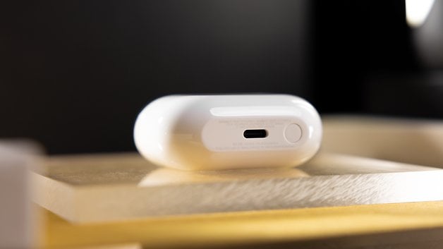 The Samsung Galaxy Buds 3 Pro charging case with a glimpse of its pairing button.