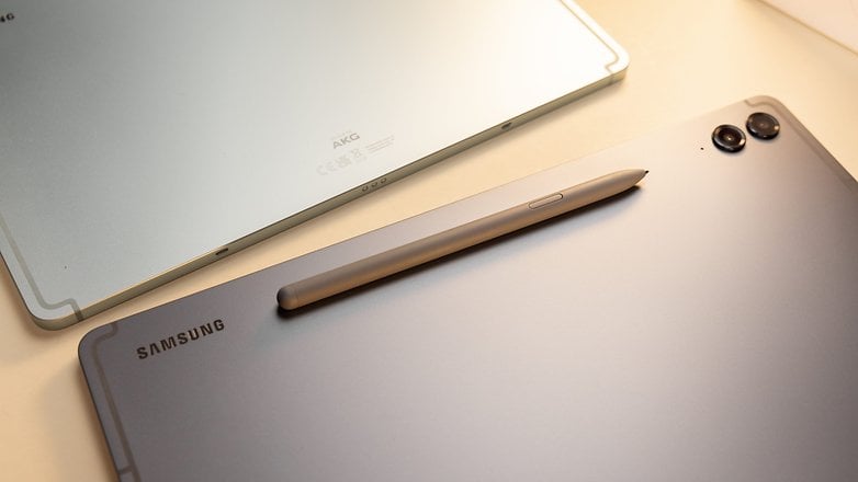 S Pen magnetically attached to the back of the Galaxy Tab S9 FE+
