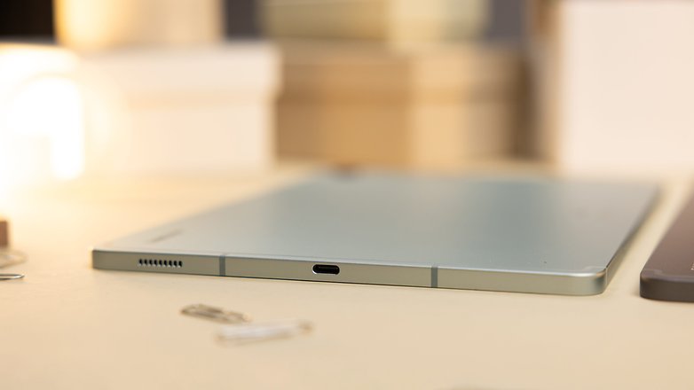 Close-up shot on the Galaxy Tab S9 FE USB-C port