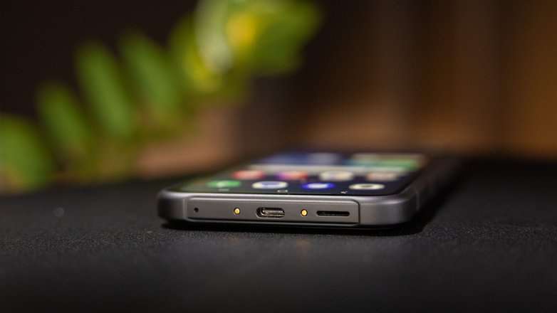 Samsung Galaxy XCover 7 Pro smartphone with USB-C and audio ports visible. Samsung Galaxy XCover 7 Pro smartphone with USB-C and audio ports visible.