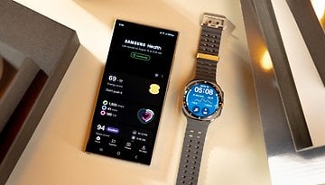 Samsung Galaxy Watch Ultra side by side with the Galaxy S24 Ultra displaying the Health app