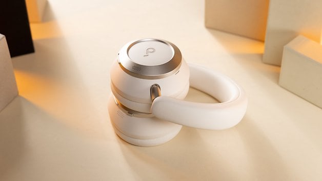 The Soundcore Space One Pro Bluetooth headphones seen from the front and folded within its storage.