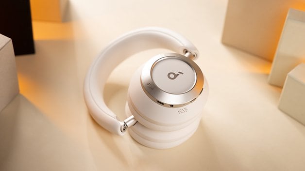 The Soundcore Space One Pro Bluetooth headphones with its 3.5 mm port up close.