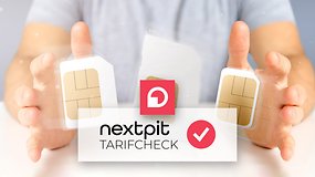 Das Tarif-Check Logo vor einem Hintergrund mit SIM-Karten.